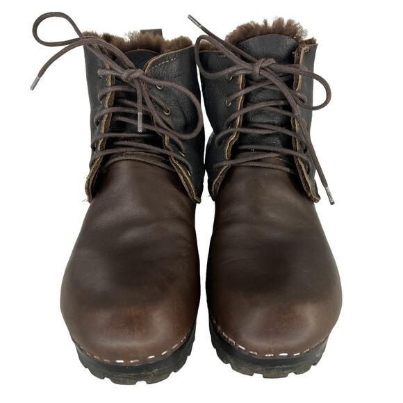 No. 6 Lander Shearling Lace Up Clog Boots in Dark Brown - Picture 9 of 14